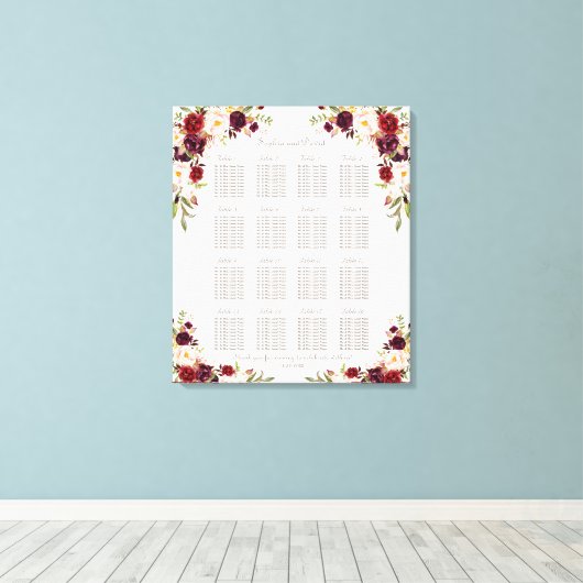 Bordeaux Roze Saffraan Bloem Bruiloft Zitplaatskaa Canvas Afdruk (Insitu (Houten vloer))