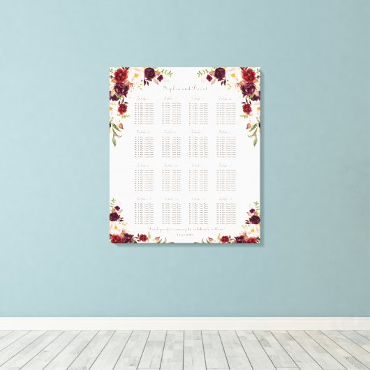 Bordeaux Roze Saffraan Bloem Bruiloft Zitplaatskaa Canvas Afdruk (Insitu (Houten vloer))