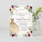 Bordeaux Rozen Glitter Jurk Vlinder Kaart (Staand voorkant)