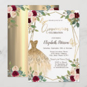 Bordeaux Rozen Glitter Jurk Vlinder Kaart (Voorkant / Achterkant)