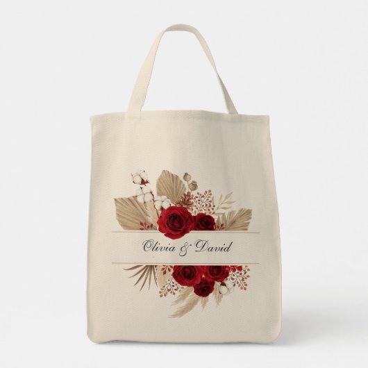 Bordeaux Rozen & Pampas Gras Trouwtas Tote Bag (Achterkant)