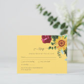 Bordeaux Rozen Zonnebloemen Trouw RSVP Briefkaart (Staand voorkant)