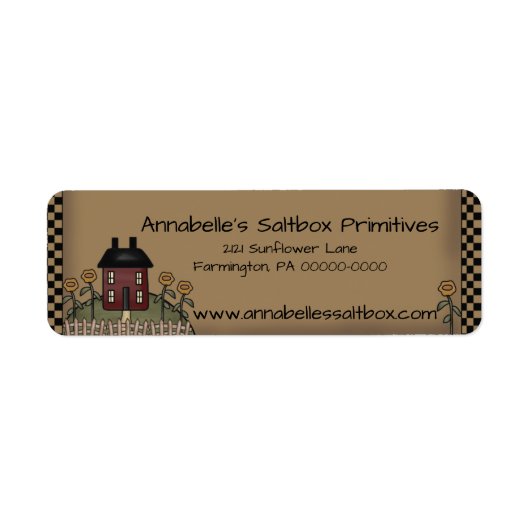 Bordeaux Saltbox & Zonnebloemen Gepersonaliseerd a Etiket (Voorkant)