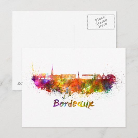 Bordeaux skyline in waterverf briefkaart (Voorkant / Achterkant)