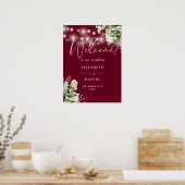 Bordeaux Sliert Lichtjes Bloem Bruiloft Welkom Poster (Keuken)