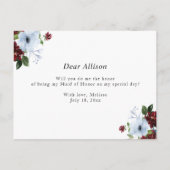 bordeaux stoffig blauw Maid of Honor voorstel kaar Uitnodiging Briefkaart (Achterkant)