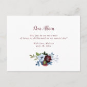 bordeaux stoffig blauw word jij mijn bruidsmeisje uitnodiging briefkaart (Achterkant)