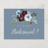 bordeaux stoffig blauw word jij mijn bruidsmeisje uitnodiging briefkaart (Voorkant)