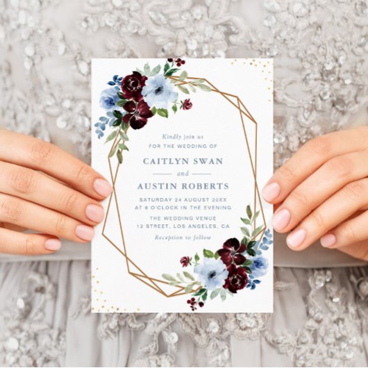 Bordeaux stoffige blauwe bloemrijke geometrische b kaart