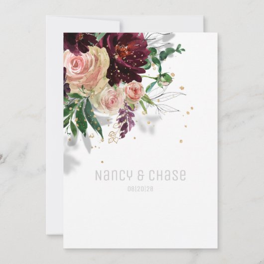 Bordeaux-uitnodiging voor mousserende Blush en Bor Aankondiging (Achterkant)