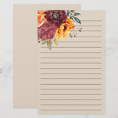Bordeaux verbrande oranje bloemcrème  briefpapier (Voorkant / Achterkant)