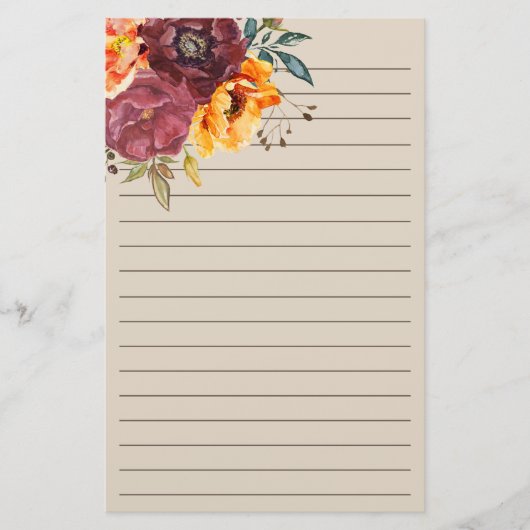 Bordeaux verbrande oranje bloemcrème  briefpapier (Voorkant)