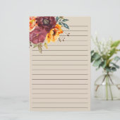 Bordeaux verbrande oranje bloemcrème  briefpapier (Staand voorkant)