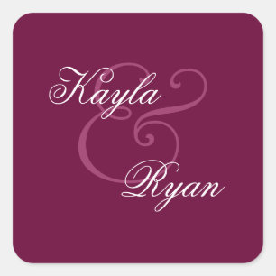 BORDEAUX Vierkant Monogram Bruiloft Sticker