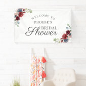 Bordeaux Waterverf Bloemige Blush Bruiloft Feest Spandoek (Insitu)