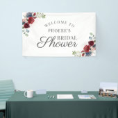 Bordeaux Waterverf Bloemige Blush Bruiloft Feest Spandoek (Beurs)