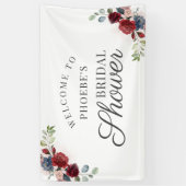 Bordeaux Waterverf Bloemige Blush Bruiloft Feest Spandoek (Verticaal)
