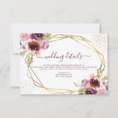 Bordeaux Waterverf Bloemige Trouwdetails Kaart (Voorkant)