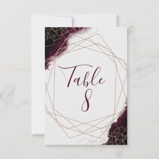 Bordeaux-waterverf omkaderde trouwtafel nummers kaart (Voorkant)