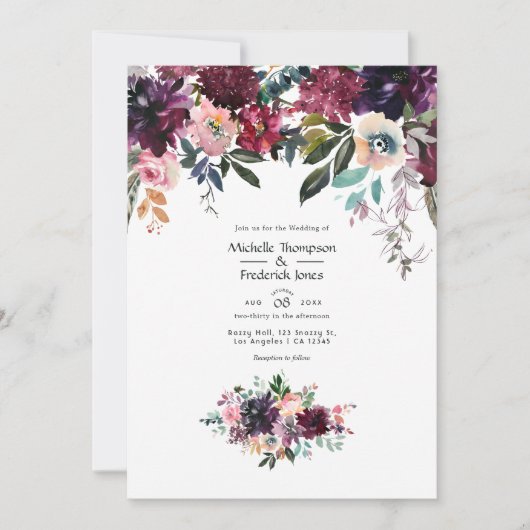 Bordeaux Wijn Colorways Bruiloft Kaart (Voorkant)