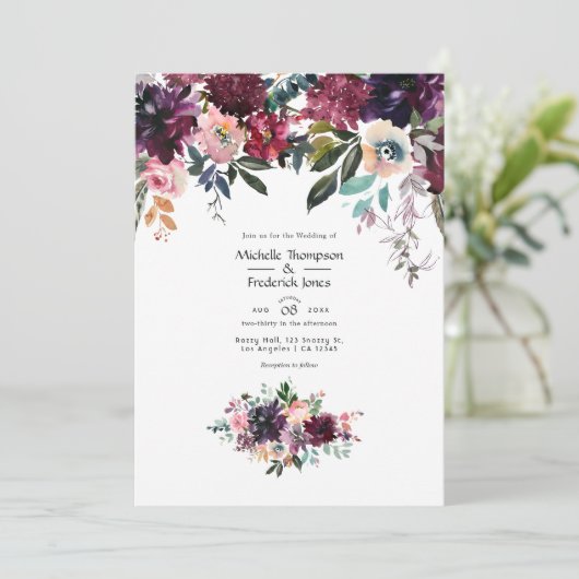 Bordeaux Wijn Colorways Bruiloft Kaart (Staand voorkant)