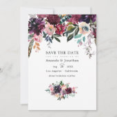 Bordeaux Wijnkleur Bloemetuin Bruiloft Save The Date (Voorkant)