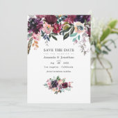 Bordeaux Wijnkleur Bloemrijke Tuinbruiloft Save The Date (Staand voorkant)
