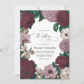 Bordeaux Wine, Mauve Smoke & Tulle Beige Wedding Kaart (Voorkant)