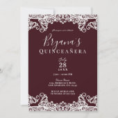 Bordeaux Wine & White Lace Elegant Quinceañera Kaart (Voorkant)