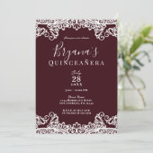 Bordeaux Wine & White Lace Elegant Quinceañera Kaart (Staand voorkant)