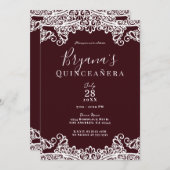 Bordeaux Wine & White Lace Elegant Quinceañera Kaart (Voorkant / Achterkant)