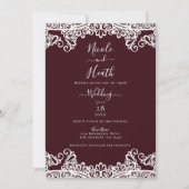 Bordeaux Wine & White Lace Elegant Wedding Kaart (Voorkant)