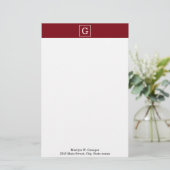 Bordeaux-wit omkaderd initiaal monogram briefpapier (Staand voorkant)