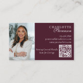 Bordeaux & Wit Professionele Luxe Foto QR Code Visitekaartje (Achterkant)