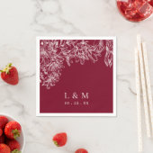 Bordeaux witte monogram bloem bruiloft servetten (Insitu)