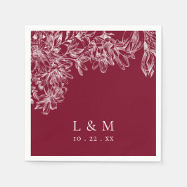 Bordeaux witte monogram bloem bruiloft servetten