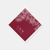 Bordeaux witte monogram bloem bruiloft servetten (Hoek)