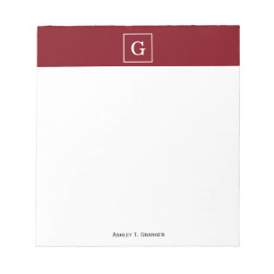 Bordeaux Witte Omlijst Initiaal Monogram Notitieblok