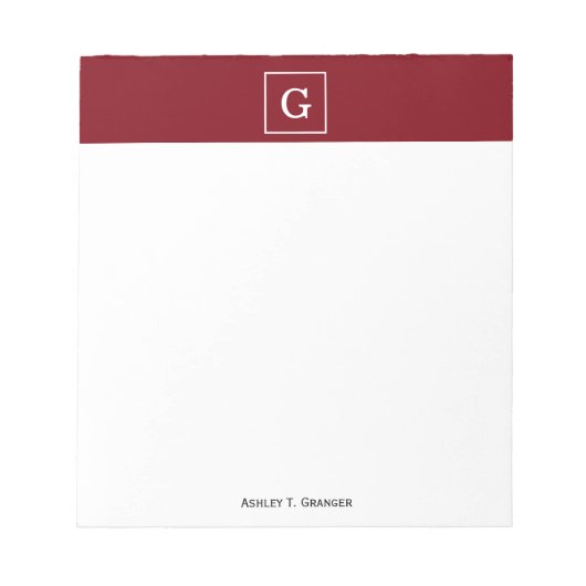 Bordeaux Witte Omlijst Initiaal Monogram Notitieblok (Voorkant)