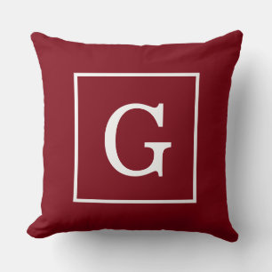 Bordeaux Witte Omlijste Initiaal Monogram Kussen