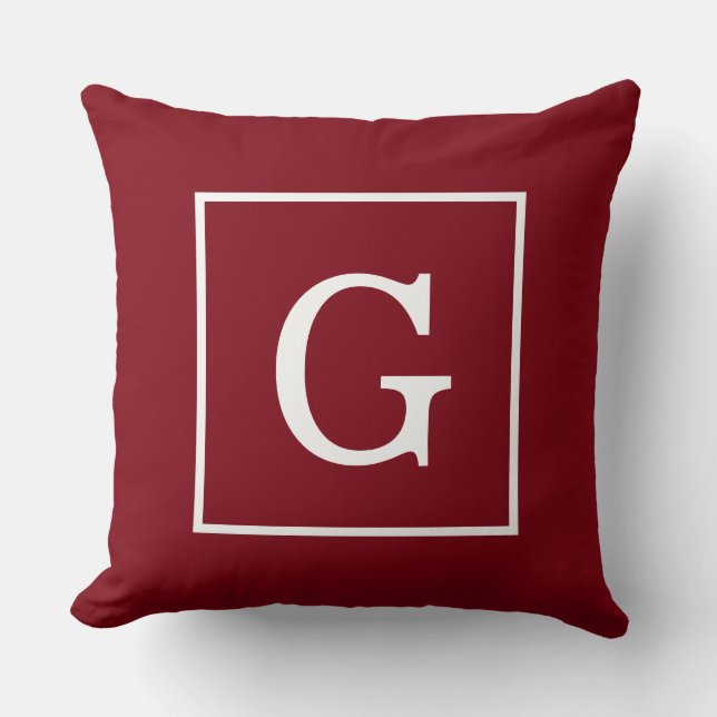 Bordeaux Witte Omlijste Initiaal Monogram Kussen (Voorkant)