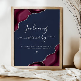 Bordeaux Zilver Agaat Navy Blauwe Huwelijks Herden Poster