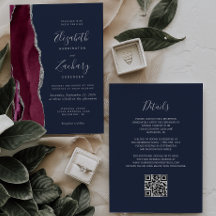 Bordeaux Zilver Agaat Navy Blauwe QR Code Trouw