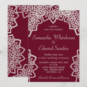 Bordeaux Zilver Glitter Elegante Trouw Uitnodiging (Voorkant / Achterkant)