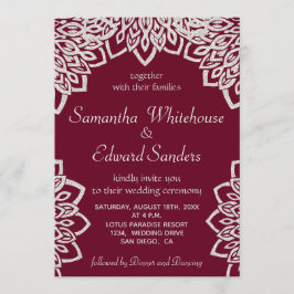 Bordeaux Zilver Glitter Elegante Trouw Uitnodiging