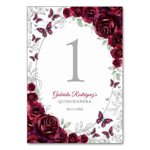 Bordeaux Zilveren Bloemige Quinceanera Kaart