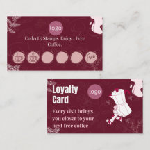 Bordeauxkleurige koffie loyaliteit stempelkaart