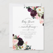 Bordeauxpruim en blozende roze babyshower kaart (Voorkant)
