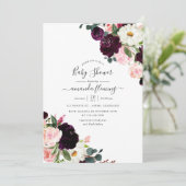 Bordeauxpruim en blozende roze babyshower kaart (Staand voorkant)