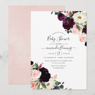 Bordeauxpruim en blozende roze babyshower kaart